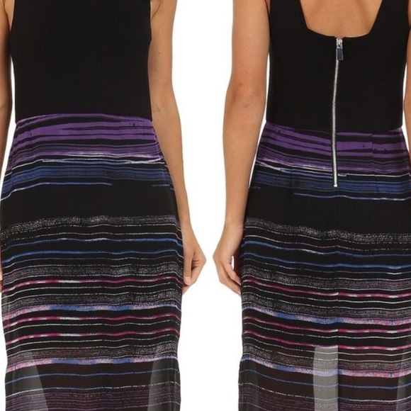 Vince Camuto Black and Multi Color Maxi Dress with Sheer Overlay - Picture 2 of 13